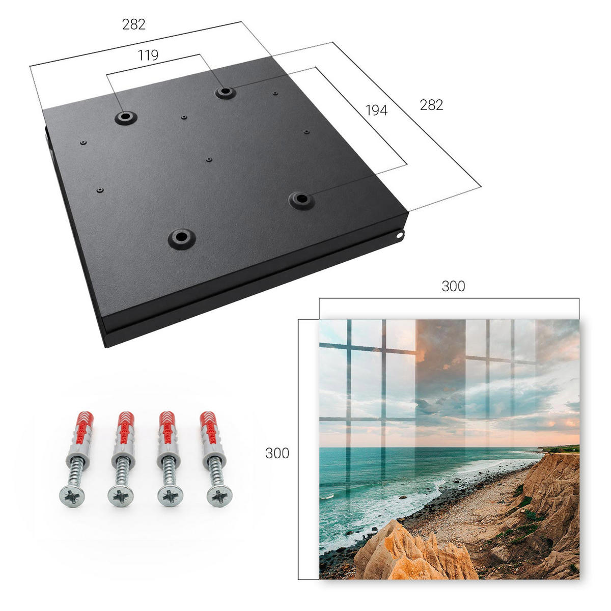 SCHLÜSSELBOX Schwarz 30x30 cm- Türöffnung nach rechts - Klippen am Meer - Blau, Metall (30/30/5cm) - TULUP