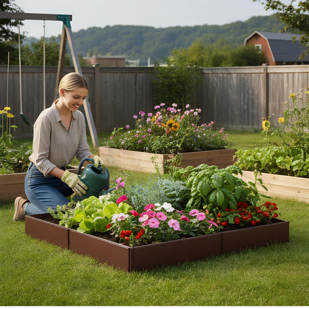 HOCHBEET Quadratisch, 115x115 cm, Braun, Kunststoff, Gartenbeet, Pflanzbeet, Gemüsebeet, Outdoor, Witterungsbeständig, DIY Garten, Balkon, Terrasse - Braun, Kunststoff (115/14/115cm) - JUNG