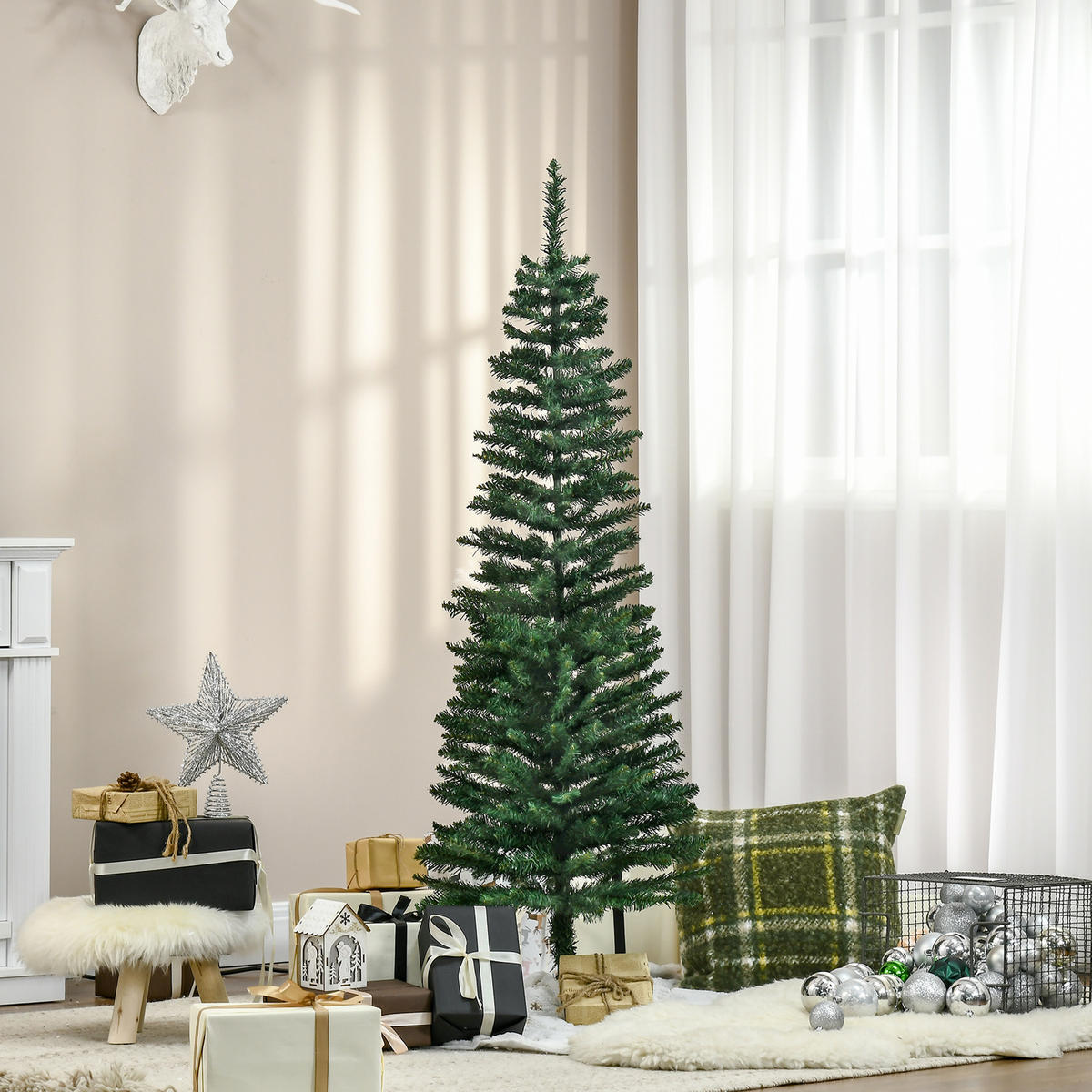 WEIHNACHTSBAUM Christbaum Kunsttanne Tannenbaum mit Beere Metallfuß PET - Grün, Kunststoff (150cm) - HOMCOM