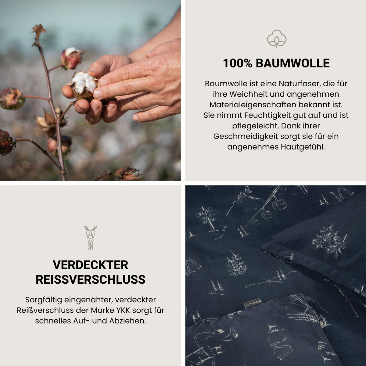 BETTWÄSCHESET Skiing - Feinbiber - 2-teilig - 135x200 cm - Dunkelblau - Dunkelblau, Textil (135/200cm) - SCHIESSER