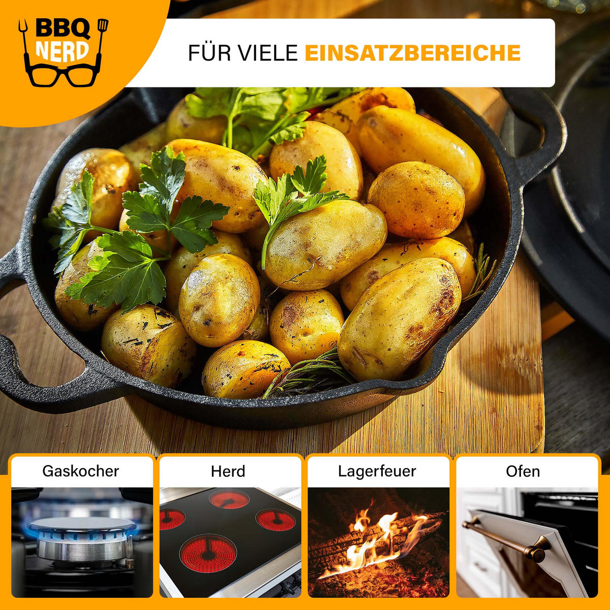 GRILLPFANNE Gusseisen Ø30cm 3200g mit 2 Henkel - Pfanne Gusspfanne - Schwarz, Metall (32/6/33cm) - BBQ Nerd