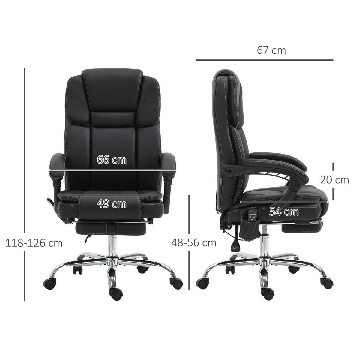 BÜROSTUHL mit Massage und Fußstütze höhenverstellbar Schwarz - Schwarz, Kunststoff (67/126/66cm) - Meubliv