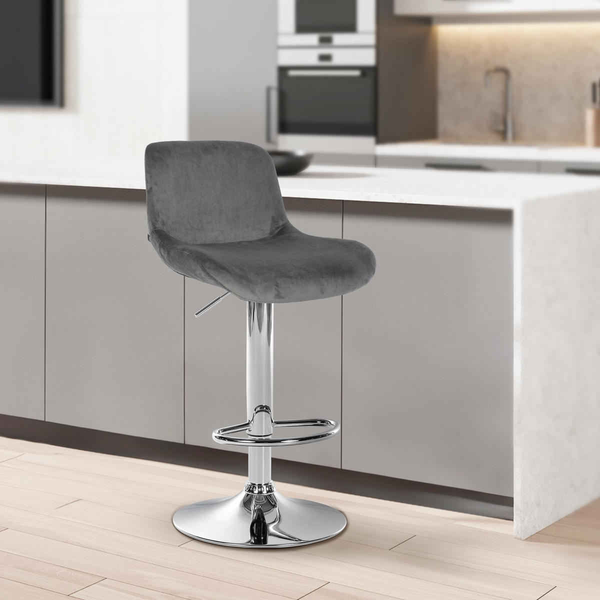 BARHOCKER 2er Set Samt Dunkelgrau - Chromfarben/Dunkelgrau, Textil/Metall (50/85/50cm) - CLP