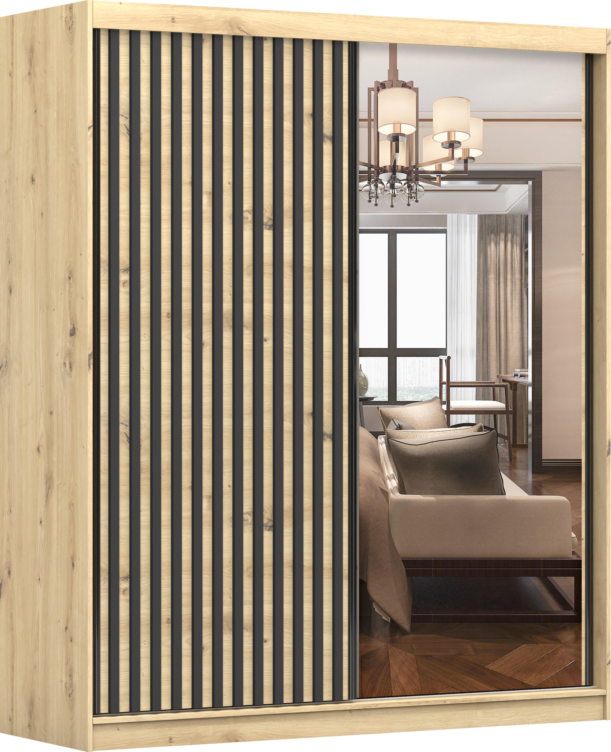 SCHIEBETÜRENSCHRANK - Vera 2D 183 - Eiche Artisan, Holzwerkstoff/Metall (183/218/61cm) - Möblo