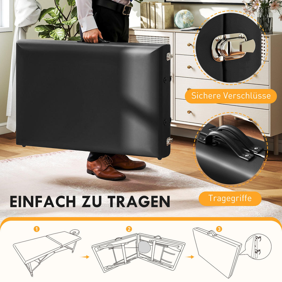 MASSAGELIEGE Kunstleder Holz Schwarz - Schwarz, Kunststoff (70/86/215cm) - HOMCOM