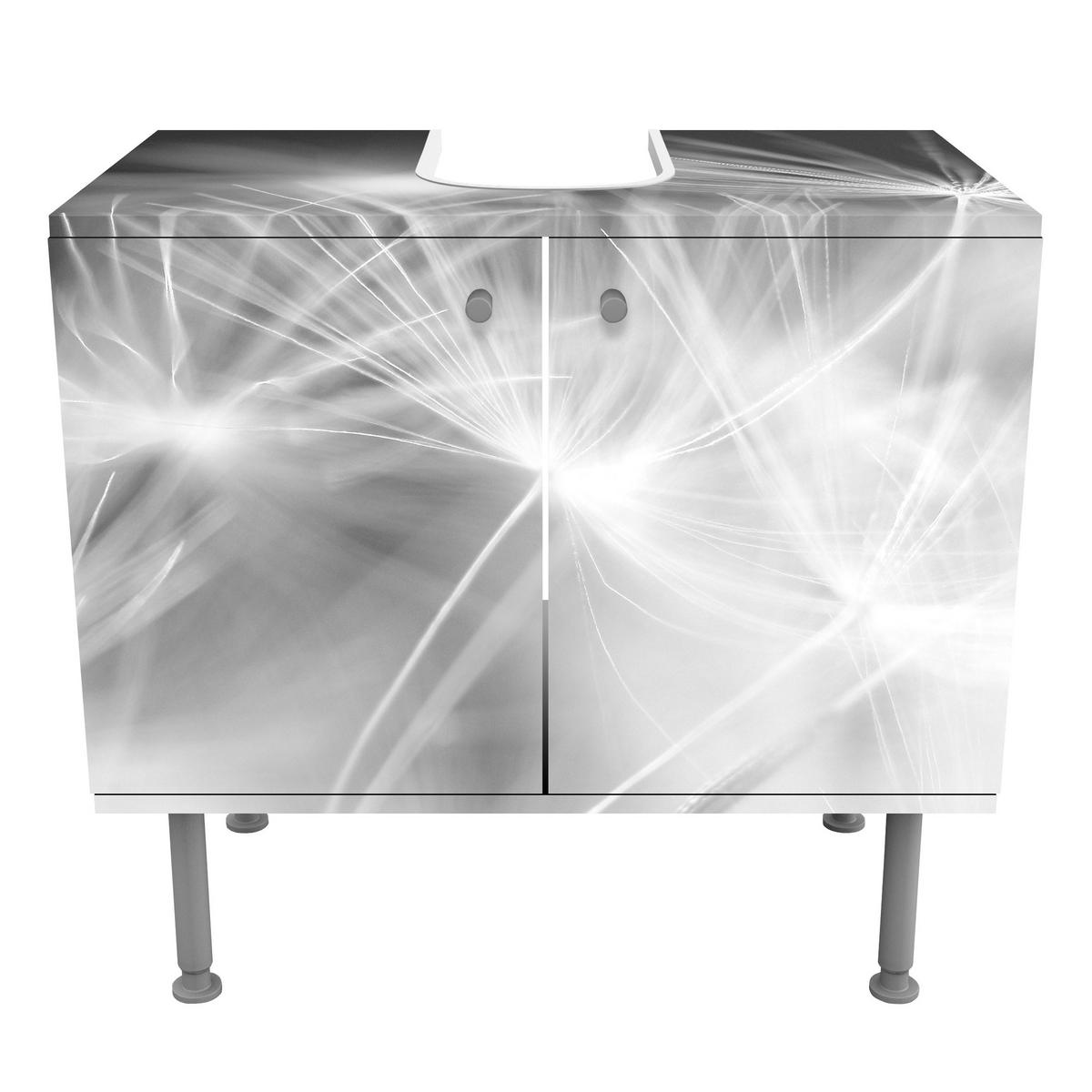 WASCHBECKENUNTERSCHRANK Bewegte Pusteblumen Nahaufnahme auf schwarzem Hintergrund 60/55/35 cm - Schwarz, Holzwerkstoff (60/55/35cm) - Bilderwelten