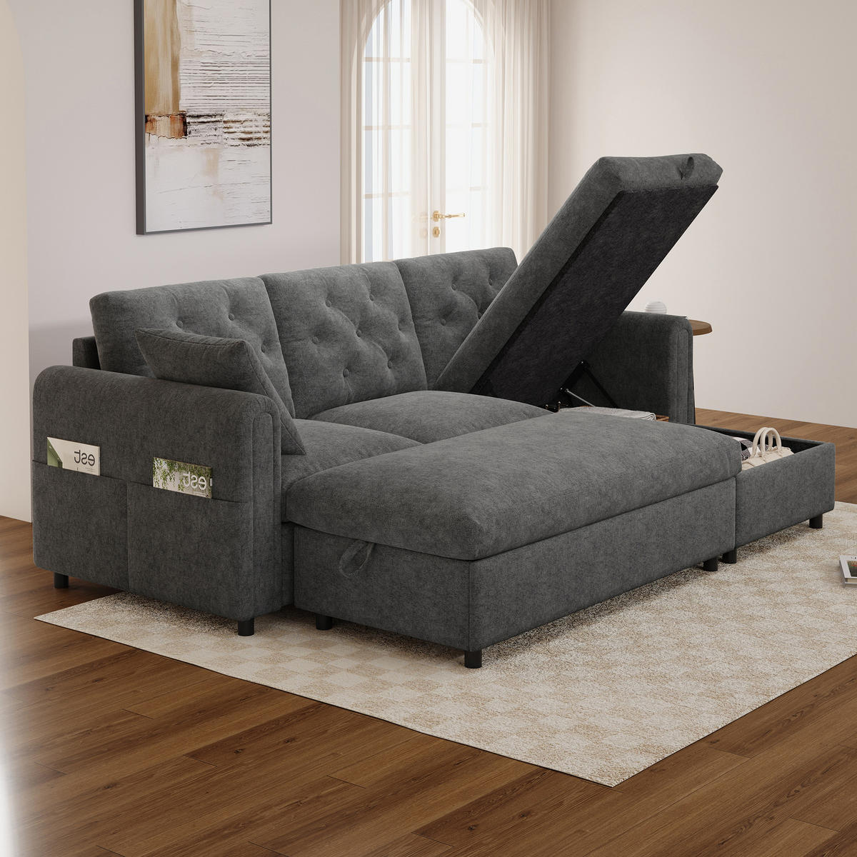 SOFA Baršun L Oblik s Tabureom 219x131x86 cm Siva - siva, tekstil (219/86/131cm) - FLIEKS