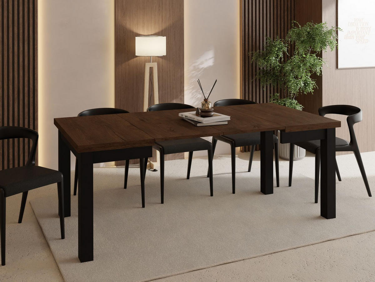 ESSTISCH Toren ausziehbar verlängerbar quadratisch, Eiche Braun Rustikal 90-190/90/76.5 cm - Alteiche/Schwarz, Holz/Holzwerkstoff (90/90/77cm) - WFL GROUP