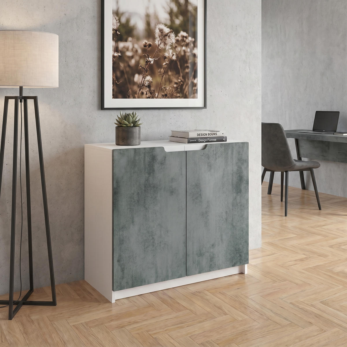 KOMMODE Logan Fronten in Beton Dunkel Optik - Dunkelgrau, Holzwerkstoff (82/78/37cm) - Vladon