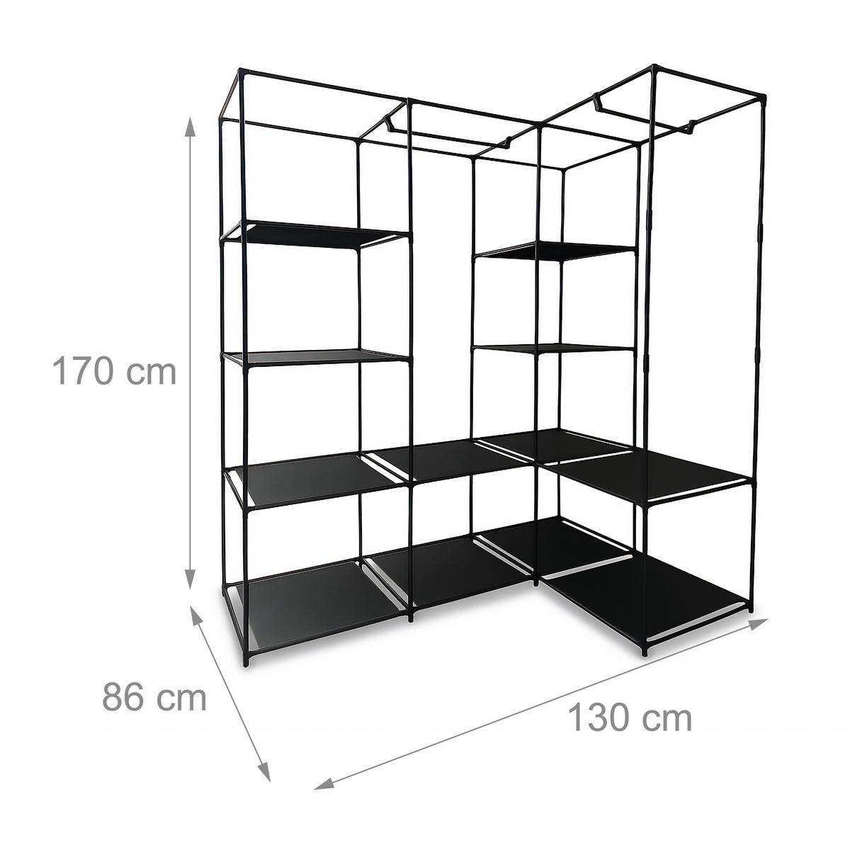 ECKSCHRANK - Schwarz, Kunststoff/Textil (130/170/86cm) - Relaxdays