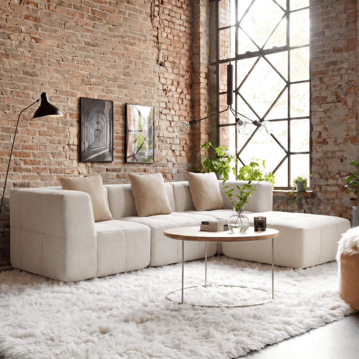 ECKSOFA Eden Komplett Weiß 3-Sitzer - Weiß, Textil (272/71/92cm) - COCO Living