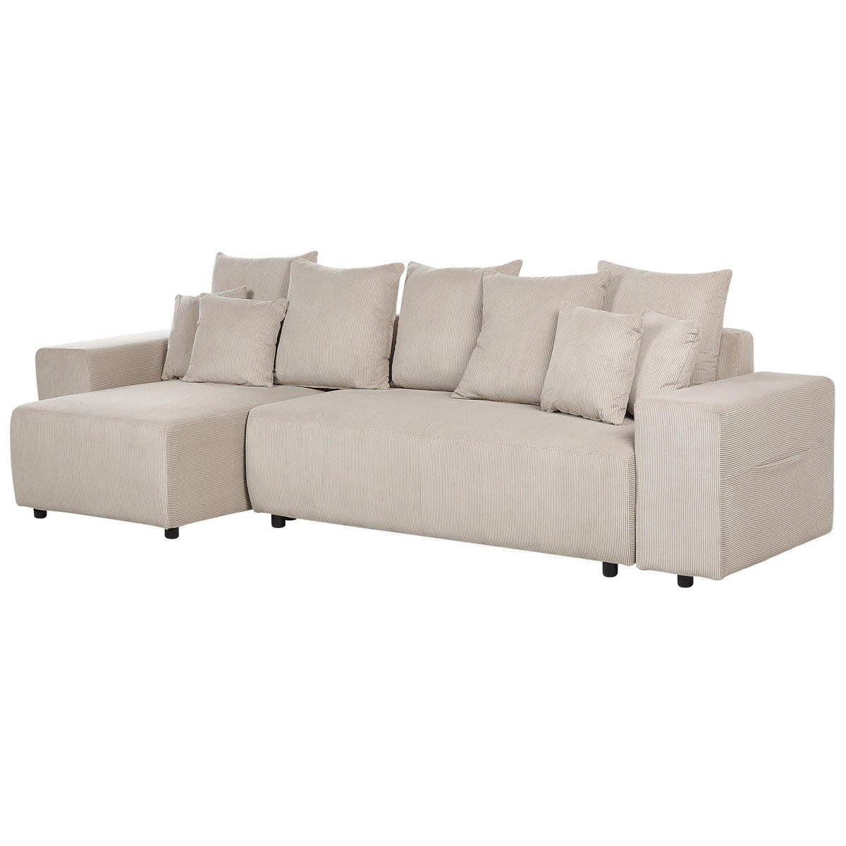 3-SITZER-ECKSOFA Cord taupe linksseitig mit Schlaffunktion Stauraum Luspa - Taupe/Schwarz, Textil (294/130cm) - Beliani