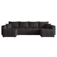 WOHNLANDSCHAFT U-Form Velours mit Bettkasten und Schlaffunktion - Schwarz, Holzwerkstoff/Textil (318/79/145cm) - Idohome