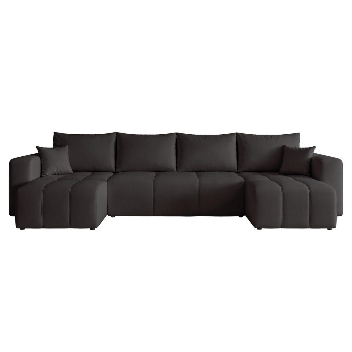 WOHNLANDSCHAFT U-Form Velours mit Bettkasten und Schlaffunktion - Schwarz, Holzwerkstoff/Textil (318/79/145cm) - Idohome