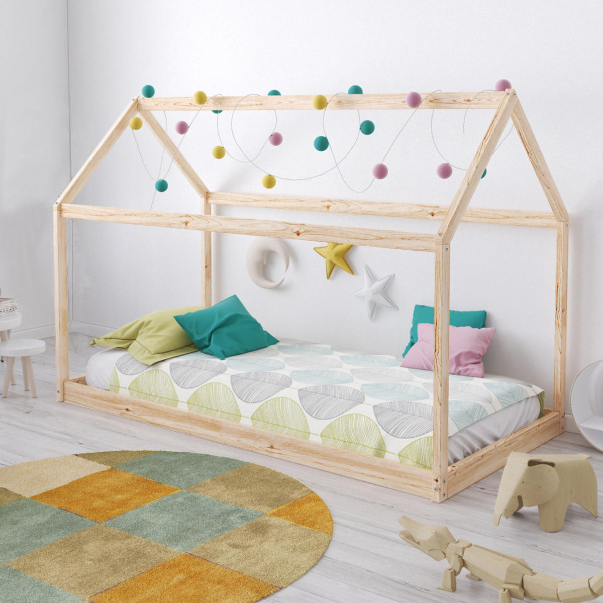HAUSBETT PANDA mit Lattenrost / Kinderbett 90x200 cm - Naturholz - Naturfarben, Holz (90/200cm) - Weber Industries