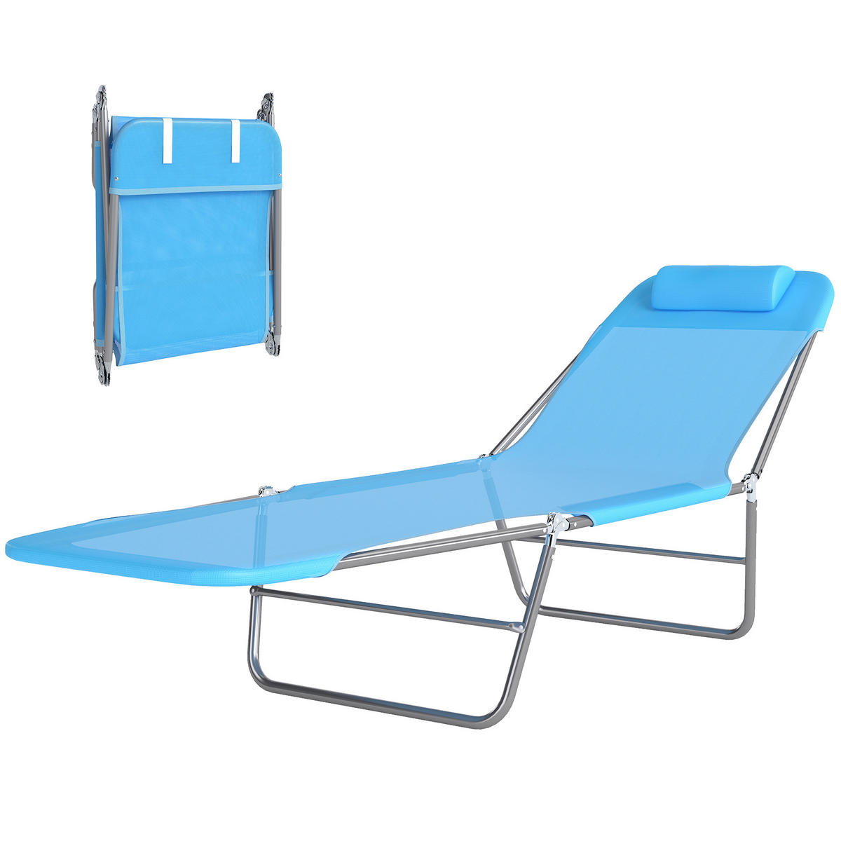 SONNENLIEGE Klappbare mit verstellbarer Rückenlehne und Kissen 182 x 56 x 24,5 cm - Blau, Metall (142.24/62.23/462.28cm) - Vallsero