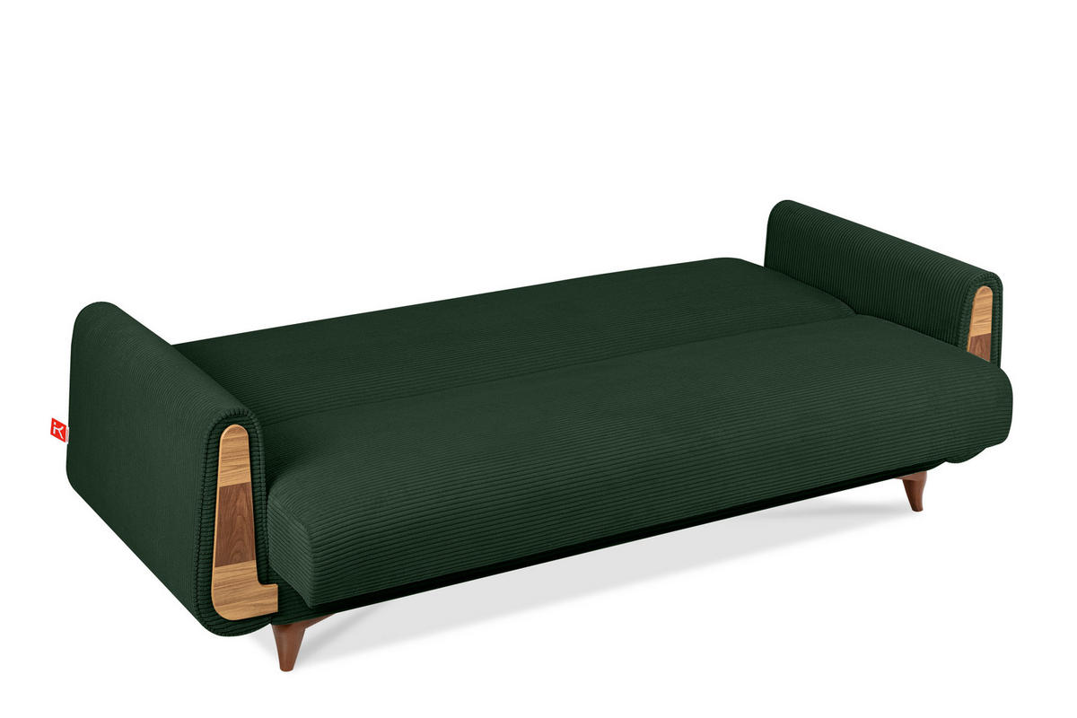 3-SITZER-SCHLAFSOFA GUSTAVO II mit Armlehnen, Dunkelgrün - Dunkelgrün, Holz/Holzwerkstoff (230/98/98cm) - KONSIMO®