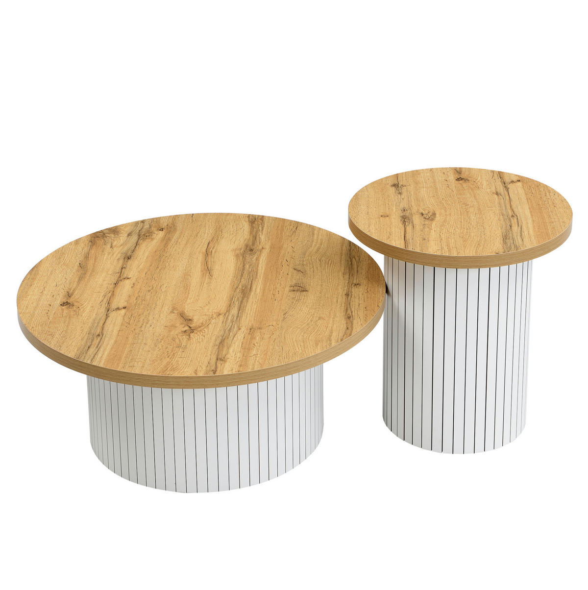 KONFERENČNÍ stolek 75/75/50 cm přírodní z MDF se sadou 2 kulatých stolků - přírodní, kompozitní dřevo (75/75/35cm) - OKWISH