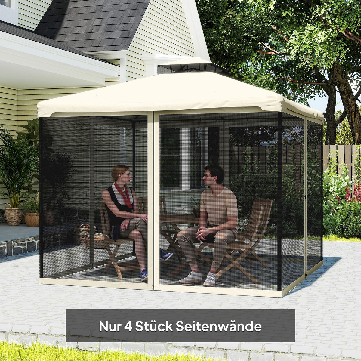 MOSKITONETZ für 3x3 Pavillon 4 Seitenteile Fliegennetz mit Haken Reißverschluss Mückennetz Insektenschutz Fliegengitter Nylon-Mesh Schwarz - Schwarz, Textil (302/1/207cm)