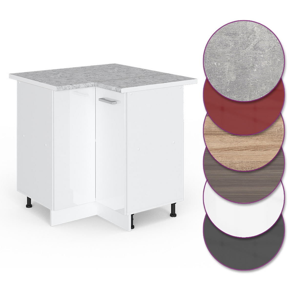 ECKUNTERSCHRANK R-Line Weiß Hochglanz 75.6 cm, AP Marmor - Weiß Hochglanz/Weiß, Holzwerkstoff (75.6/81.6/60cm) - Vicco