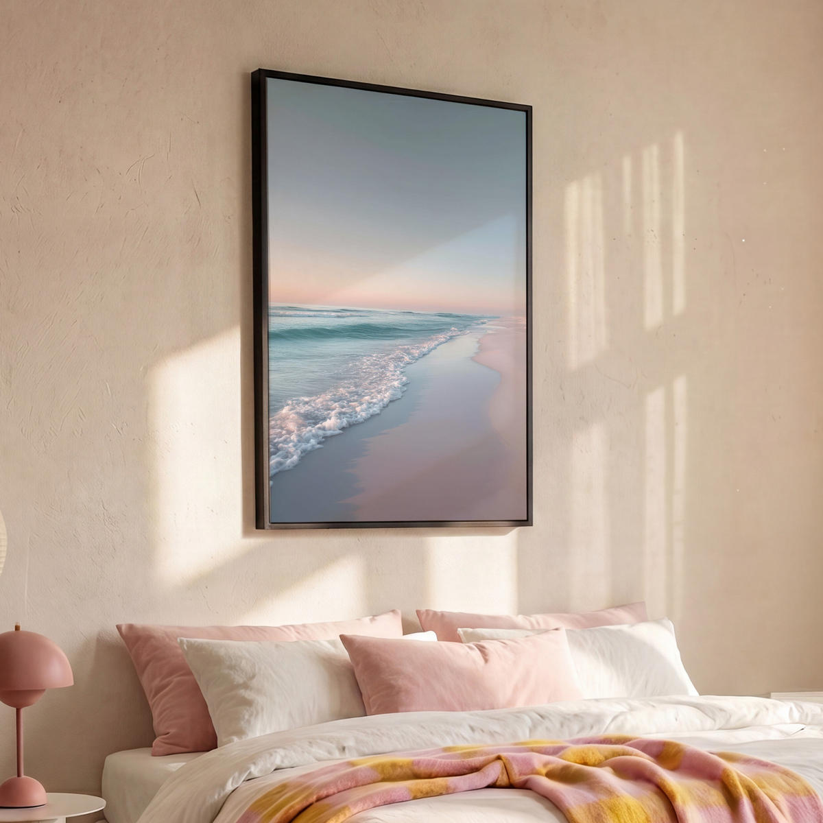 LEINWAND Bilder mit Rahmen - Küstenlinie - Pastell - Wasser - 100x150 - Pastellblau, Textil (100/150cm) - MuchoWow