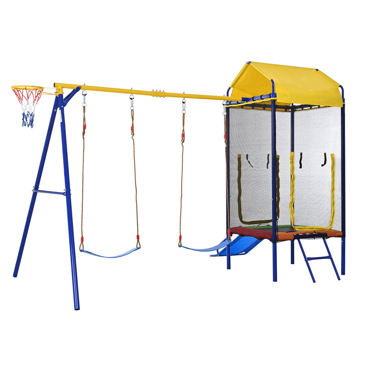 OUTDOOR-SCHAUKEL-SET mit Trampolin, Schaukel, Rutsche , Basketballkorb - Gelb, Metall (217/336cm) - Hauptrolle