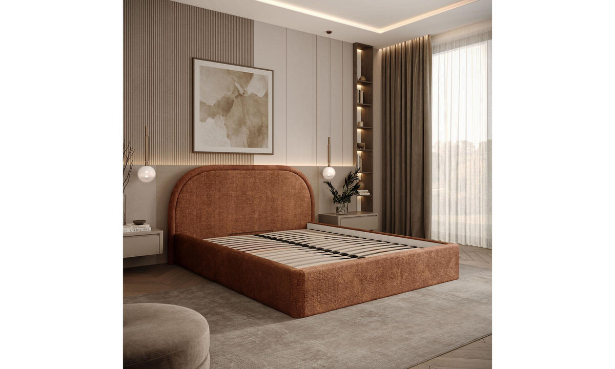 POLSTERBETT OLIVIA 140x200 cm Crem 52 34 Holzlatten - Kupferfarben, Textil (140/200cm) - Lookway