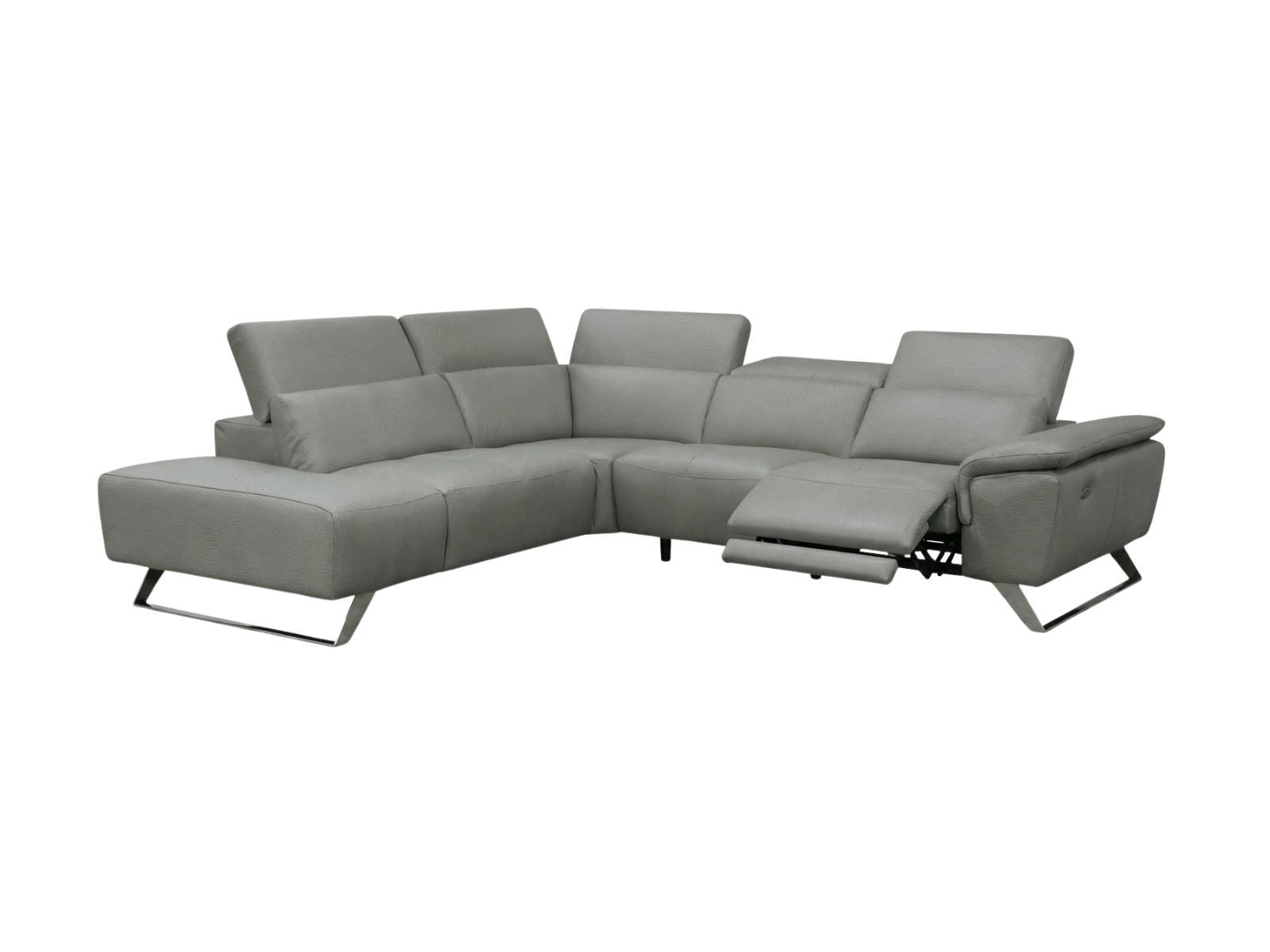 ECKSOFA Predator Echtleder mit 1 x Relaxfunktion Perlgrau - Hellgrau, Leder/Metall (230/270cm)