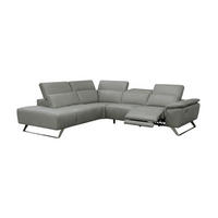ECKSOFA Predator Echtleder mit 1 x Relaxfunktion Perlgrau - Hellgrau, Leder/Metall (230/270cm)