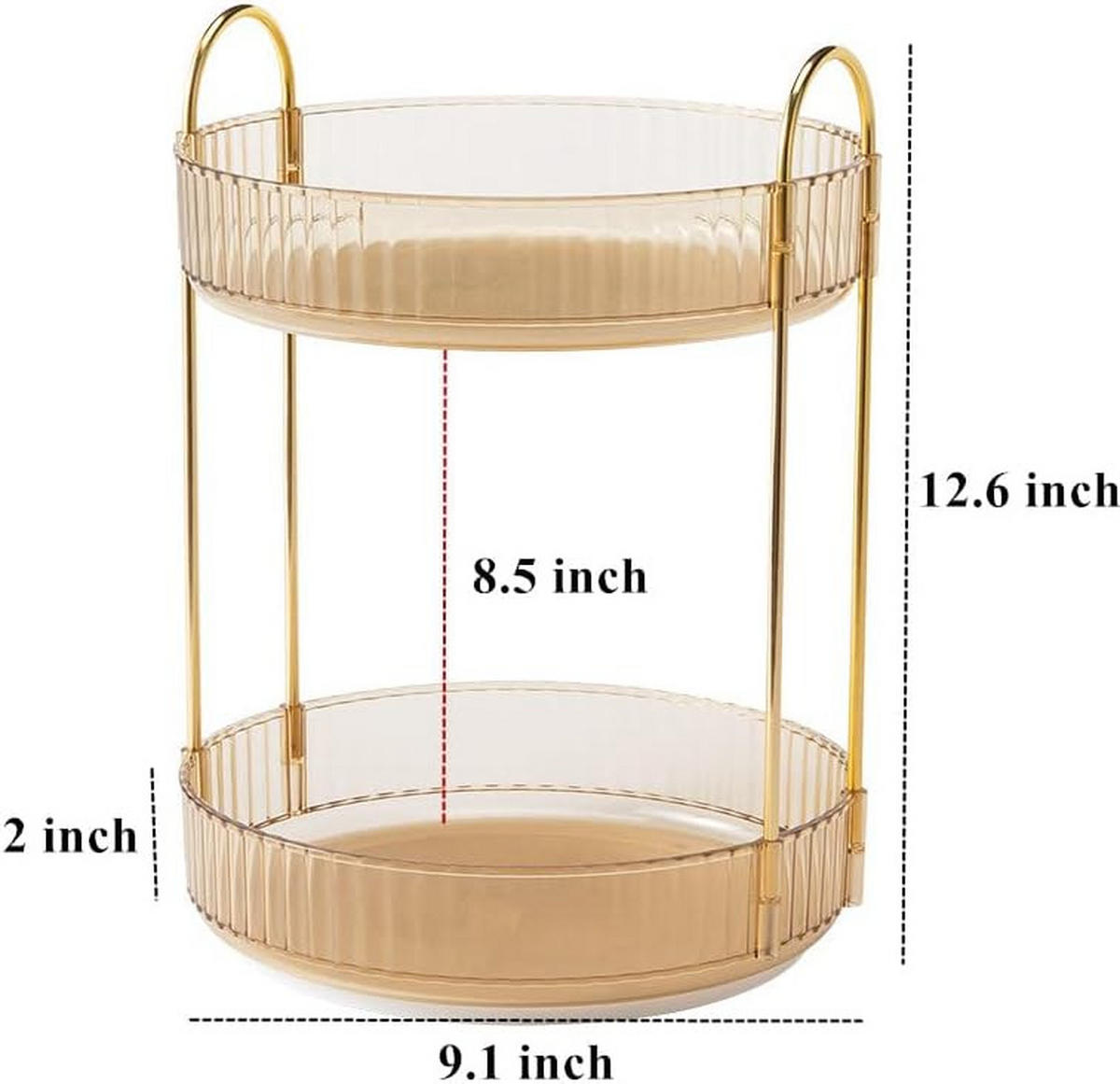 KOSMETIK-ORGANIZER, drehbar, 2-stöckig,Gold,23/23/32cm - Goldfarben, Kunststoff (23.5/10.5/23.5cm)