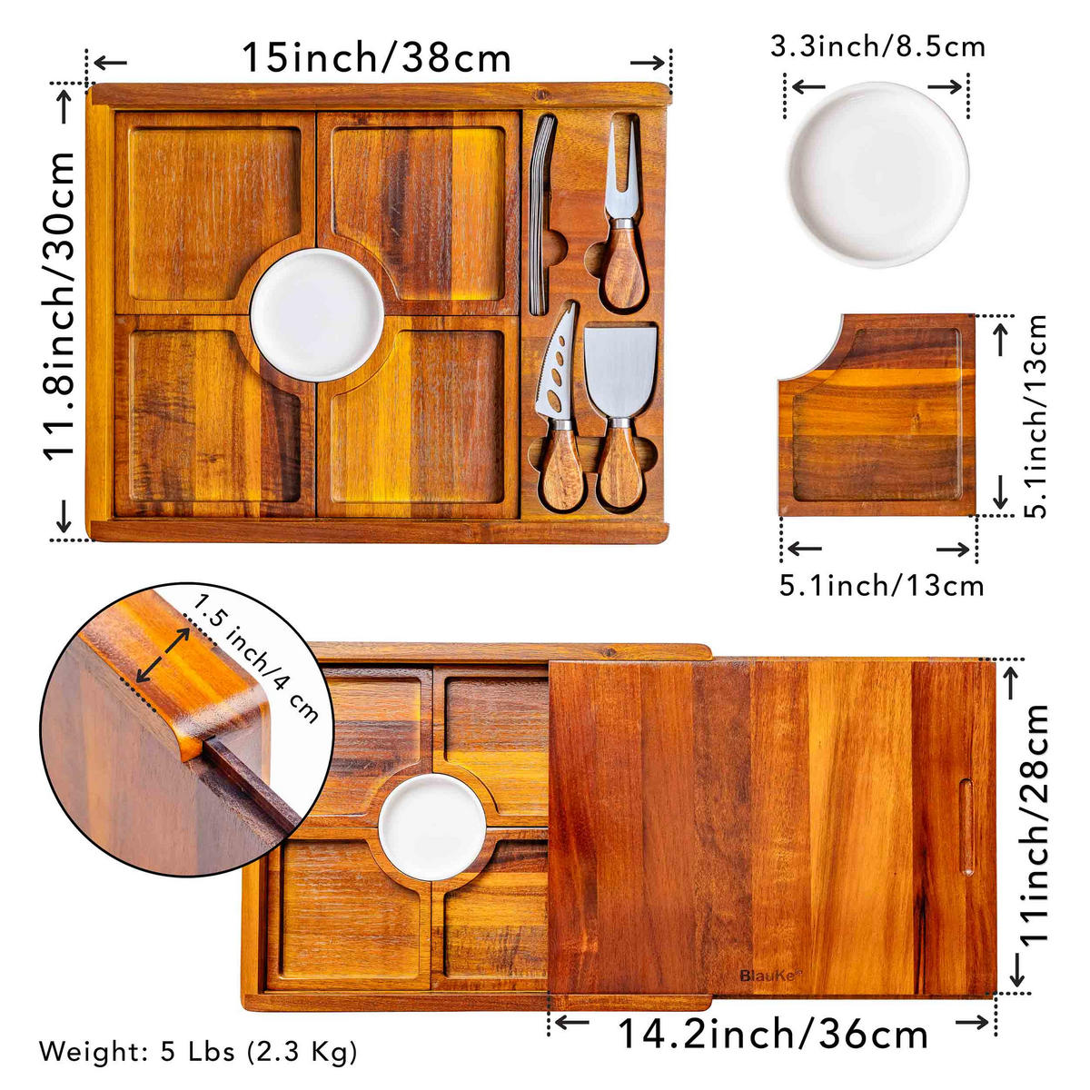 KÄSEBRETT mit Käsemesser Set 30x38cm (Akazienholz) - Beige, Holz (30/38cm) - BlauKe