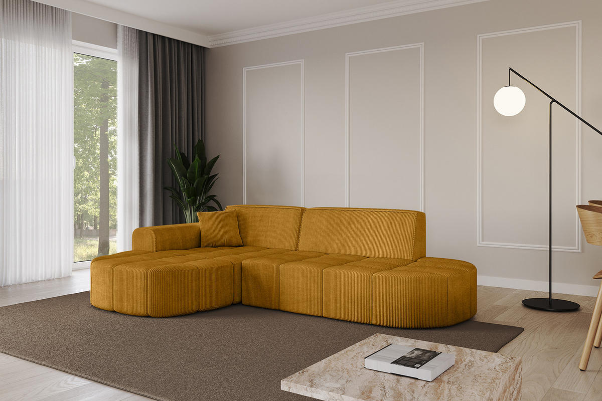 ECKSOFA Ottomane Links LIVO-L1 - 252x173x79,5 cm Senfgelb - Currygelb/Gelb, Holzwerkstoff/Textil (252/173cm) - ALTDECOR