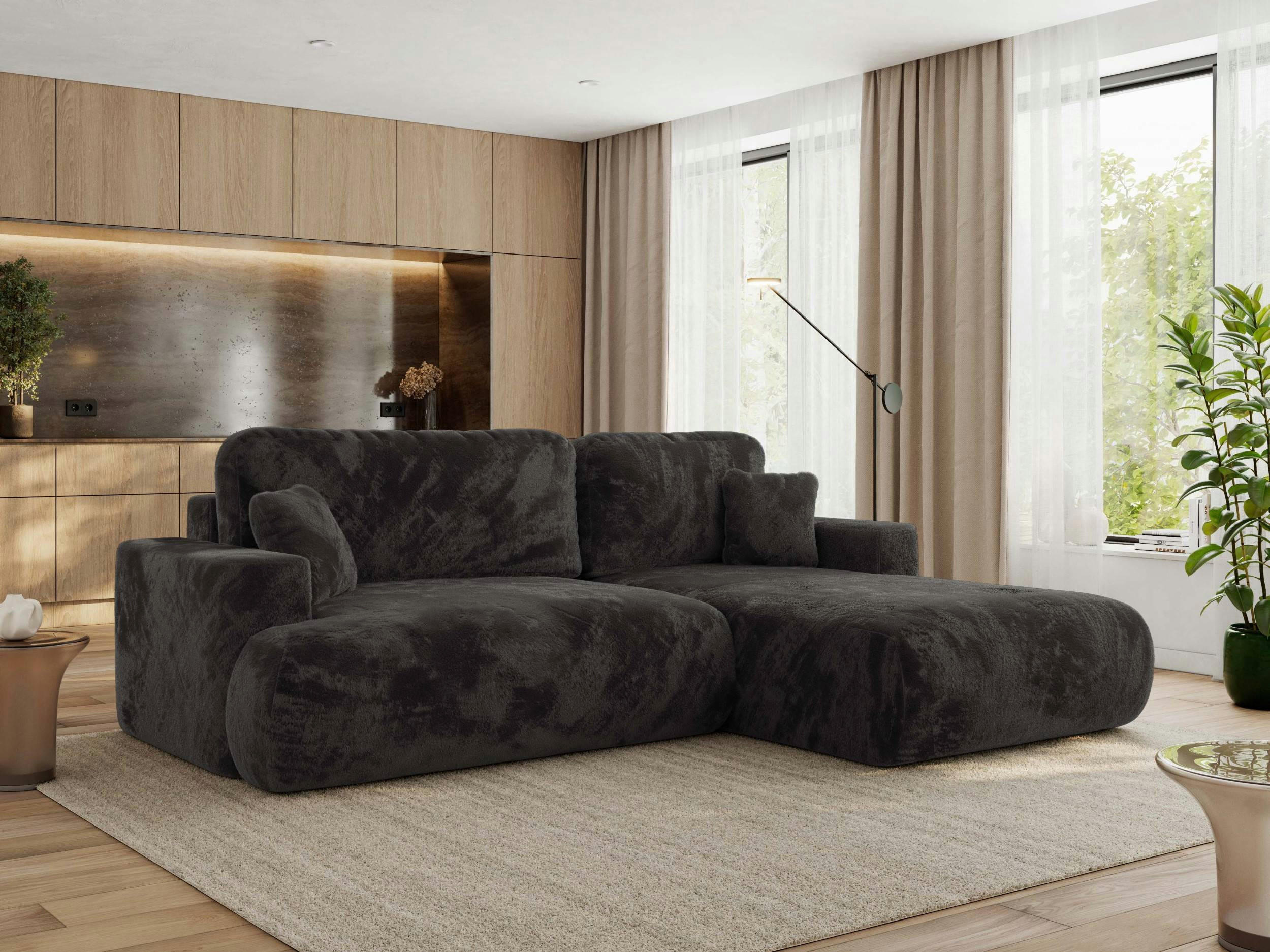 ECKSOFA OVO L Dunkelgrau Plüsch - Rechts Seite - Dunkelgrau/Schwarz, Kunststoff/Textil (195/271cm) - MKS