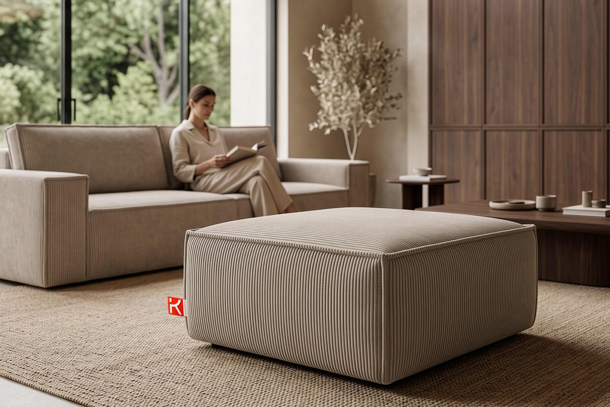SITZPOUF NAPI gefederte Sitzfläche, beige - Beige/Schwarz, Textil (83/45/83cm) - KONSIMO®