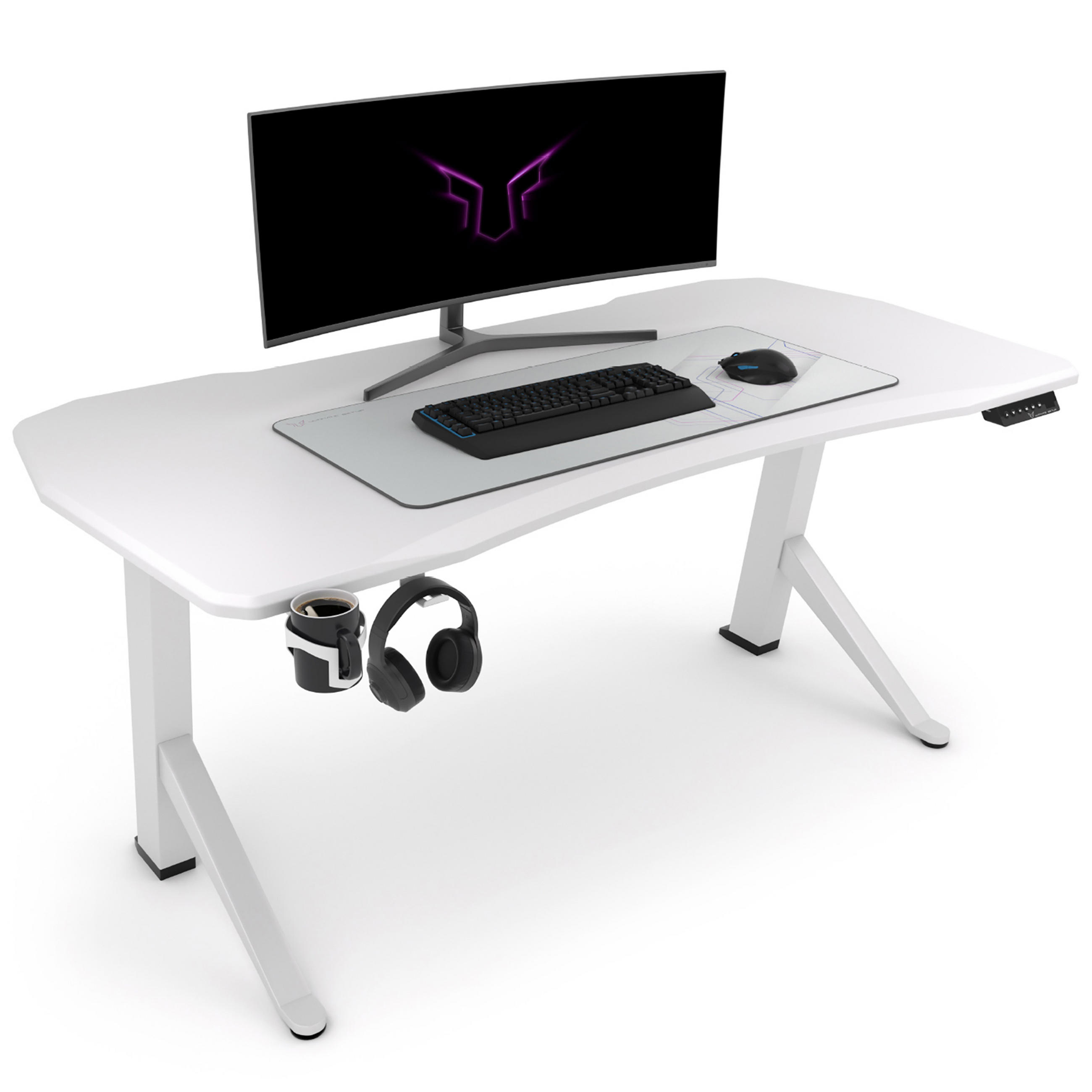 GAMING Tisch höhenverstellbar elektrisch 180x80 cm, Weiß - Weiß, Kunststoff (180/80/120cm) - Ultimate Setup