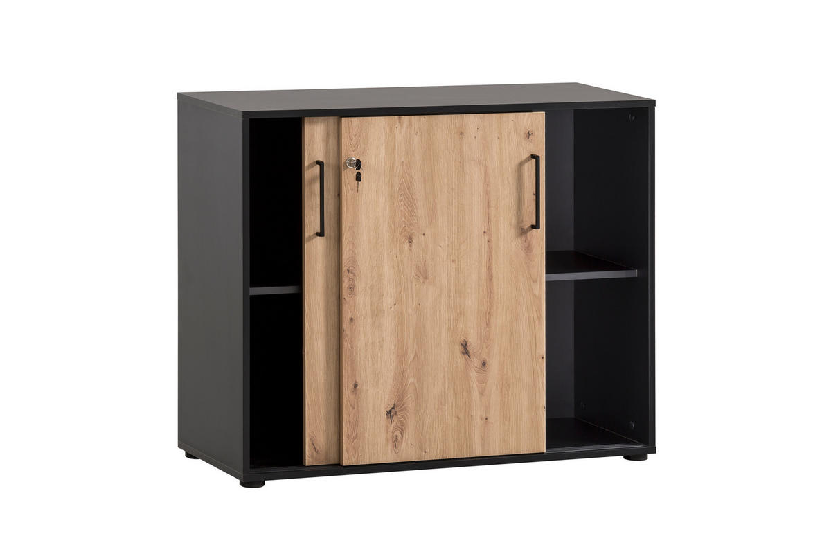 AKTENSCHRANK Raven Large 84x100x41 cm Eiche/Schwarz - Schwarz, Holz (100/84/41cm) - PROREGAL