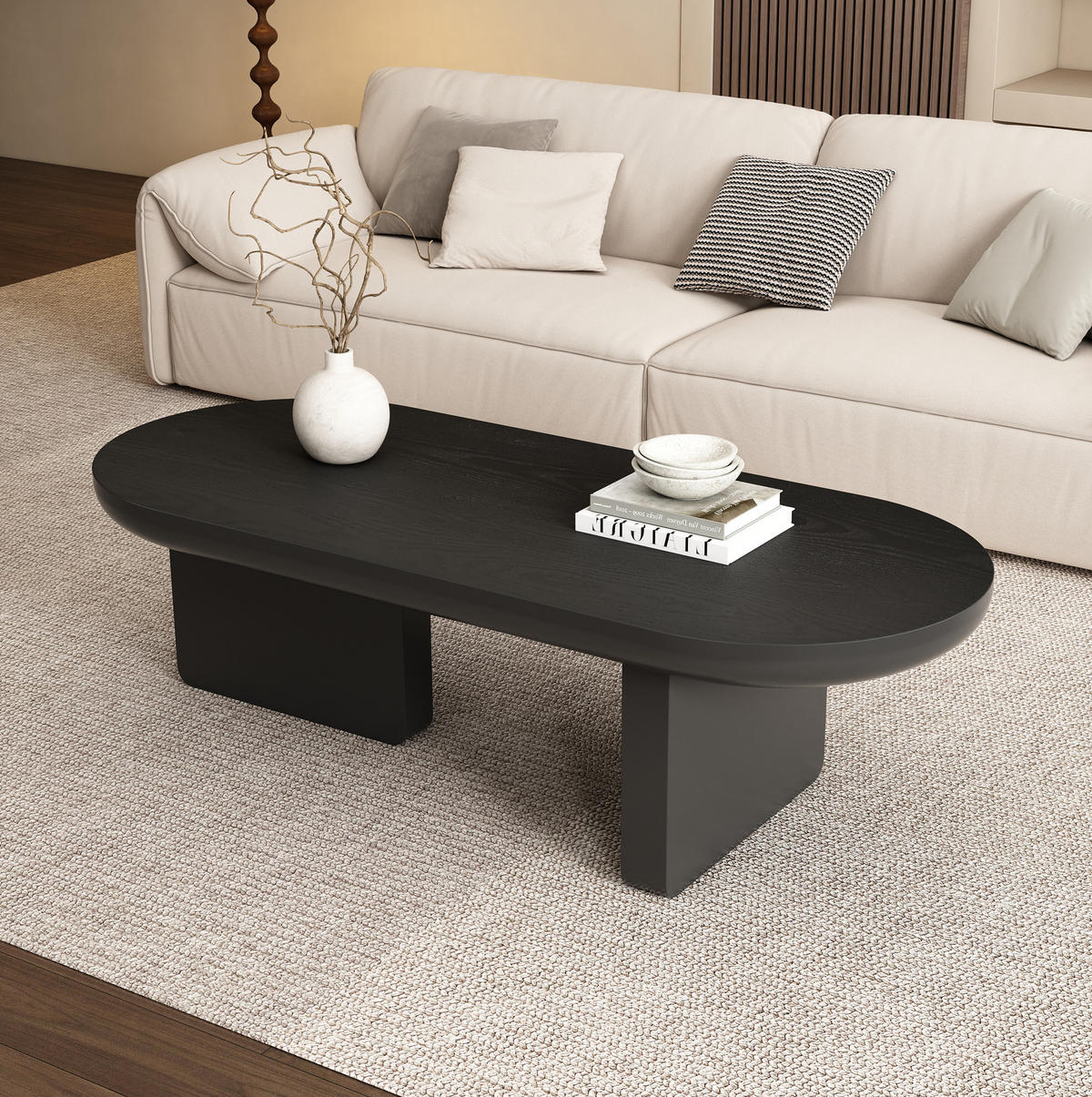 COUCHTISCH oval 119,7 x 49,8 x 35,5 cm Schwarz MDF - Schwarz, Holzwerkstoff (119.7/49.8/35.5cm) - Meubliv