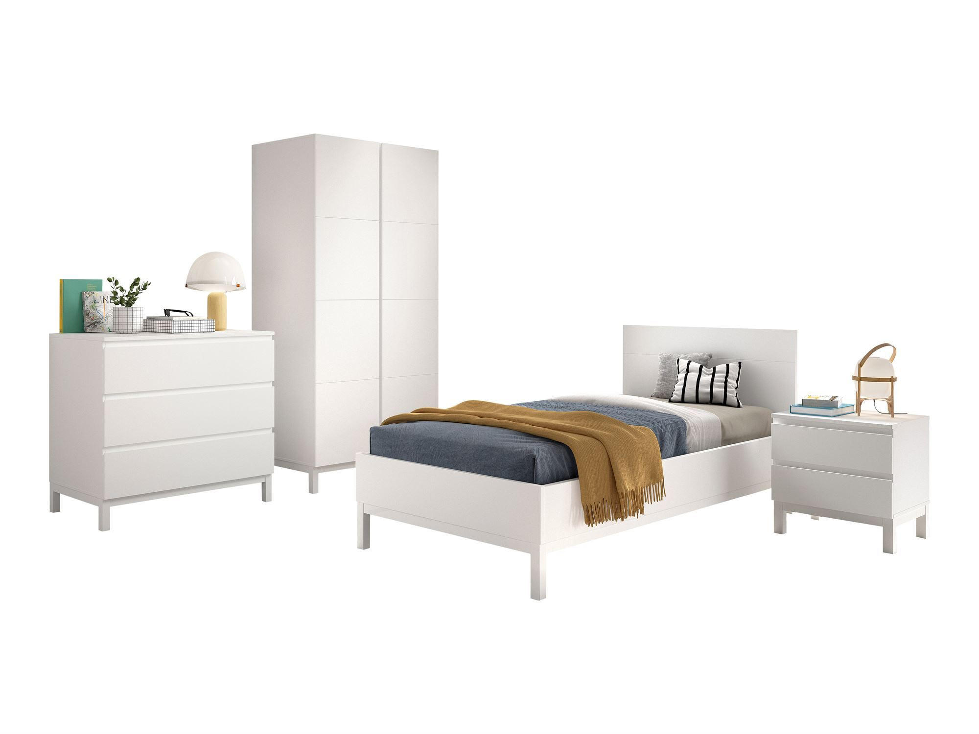 KINDERZIMMER SET Keely Kiefer weiß Bett Nachtkonsole Schrank Kommode - Weiß, Holz (58/196/99cm) - 58aufmkessel