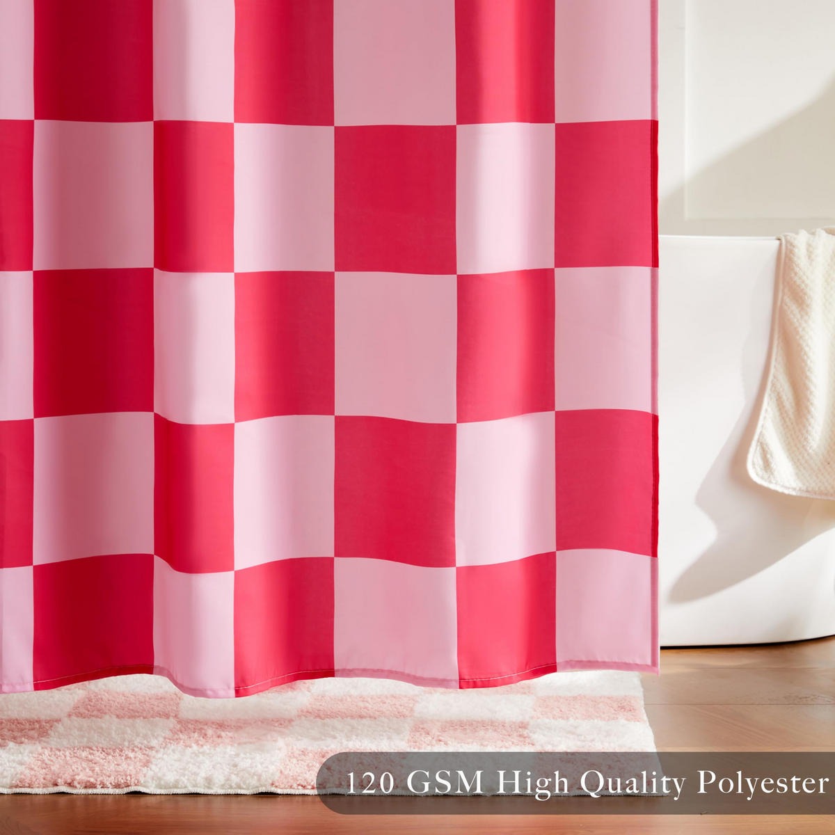 DUSCHVORHANG Rosa Rot Schachbrettmuster kariert 180 x 180 cm waschbar Retro Badezimmer - Rot, Textil (180/180cm) - MCBOSON