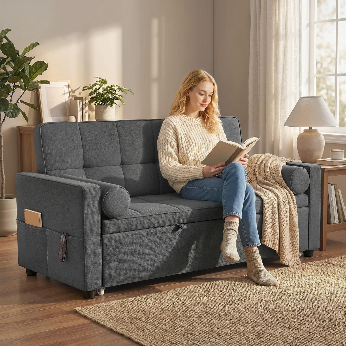 SCHLAFSOFA 2-Sitzer DE-14679 3-in-1 & 7-fach verstellbar Dunkelgrau - Dunkelgrau, Metall (137.5/84/80.5cm) - ComfortXL