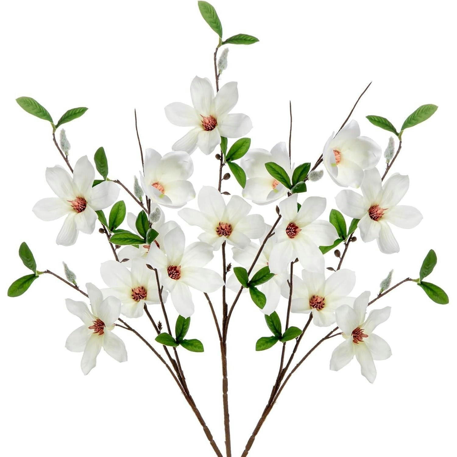 KUNSTBLUMEN 3er Set Magnolie 64 cm - Weiß, Kunststoff (64cm)