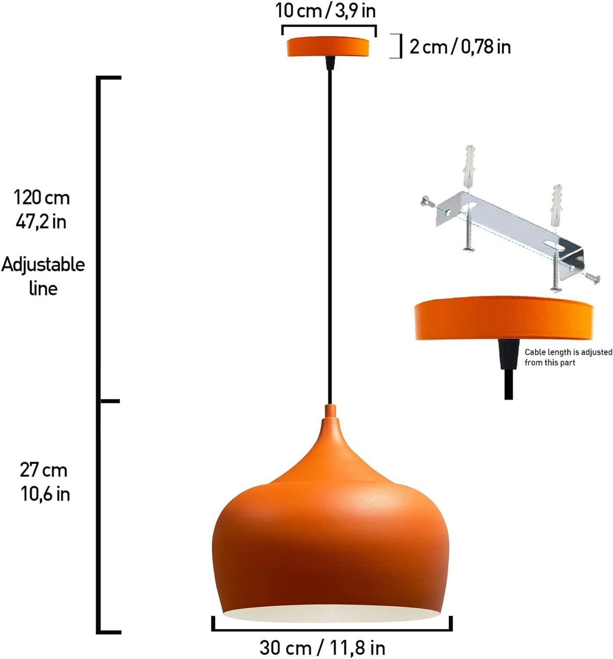 PENDELLEUCHTE Kreis 30/30 - Orange, Metall (30/30cm) - Bamyum