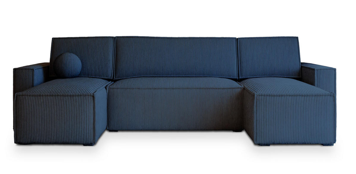 WOHNLANDSCHAFT PESANO P Blau Kordstoff mit Schlaffunktion - Blau, Holz (306/85/140cm) - MASSENO