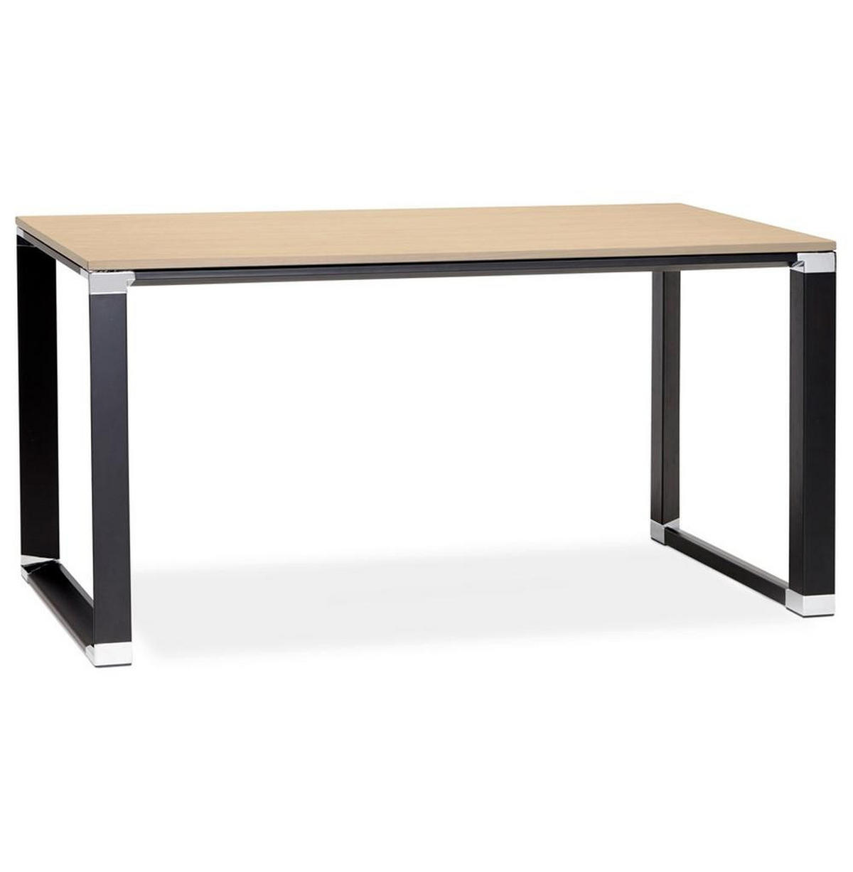 SCHREIBTISCH Modern Chromdetails Große Arbeitsfläche KERIX, Beige-Schwarz 140x70x74 cm - Beige/Schwarz, Holz/Metall (70/140/74cm) - KADIMA DESIGN