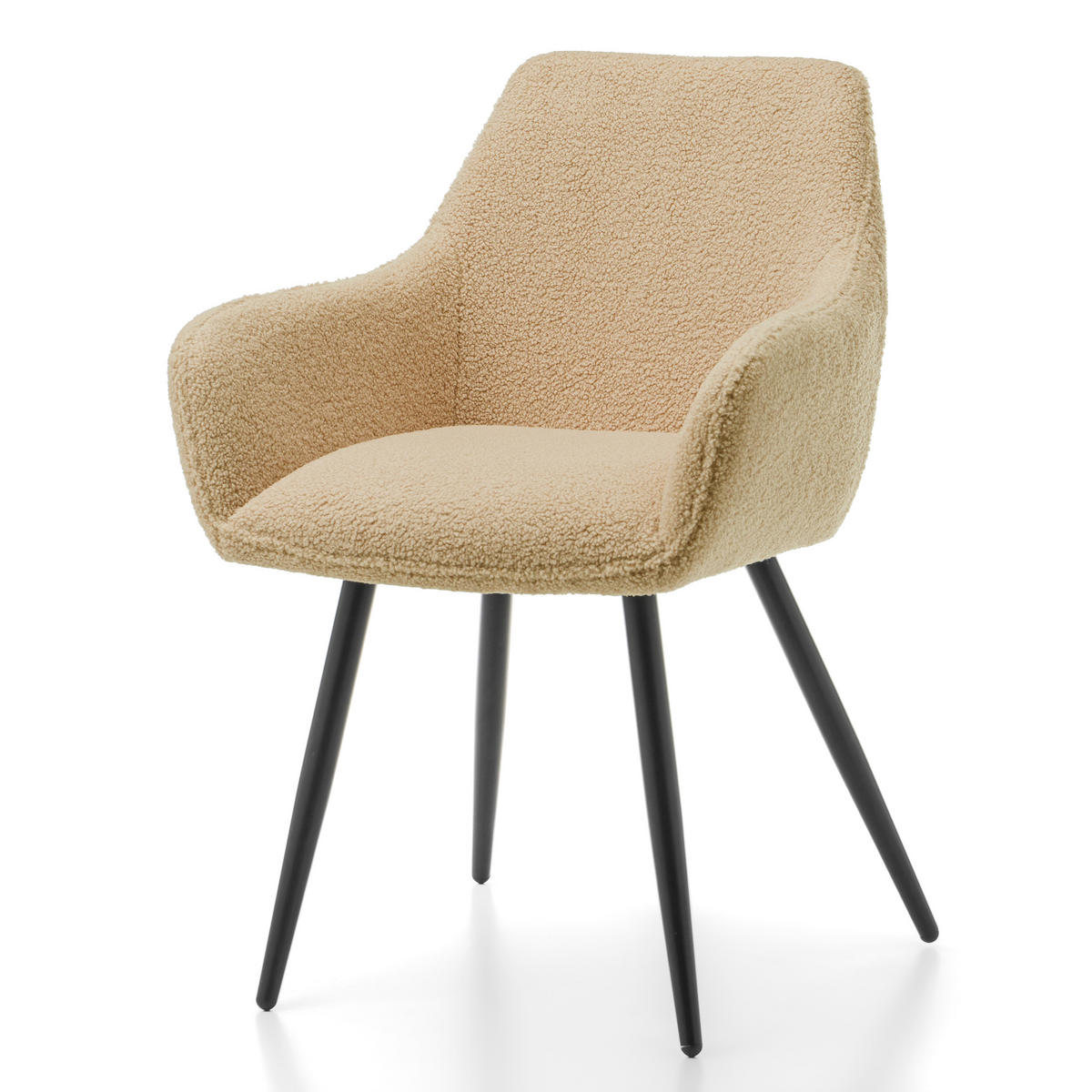 STUHL BOUCLE gepolsterter - beige - Boucle TEDDY - Beige/Schwarz, Metall (58/87/61cm) - NEW HOME