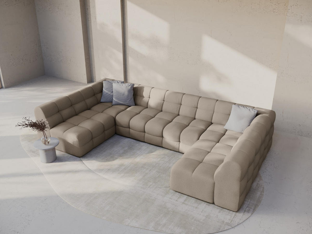 PANORAMASOFA Kendal aus strukturiertem Stoff dunkelbeige 7 Sitzplätze - Mokka, Textil (203/79/372cm) - Micadoni
