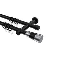 GARDINENSTANGEN-SET Platon Tanara 140 cm, 2-läufig, 20 mm Ø Schwarz - Chromfarben/Schwarz, Metall (140cm) - INTERDECO