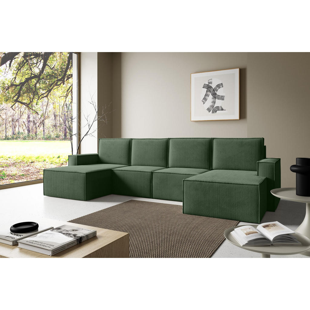 Thumbnail - Bettso Wohnlandshaft, Grün, Holzwerkstoff, Textil, U-Form, 320x93x142 cm, Wohnzimmer, Sofas & Couches, Wohnlandschaften,...
