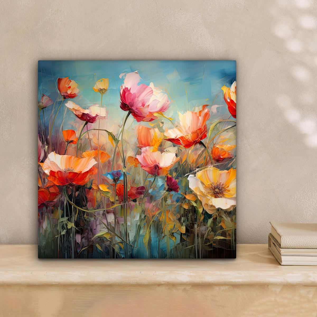 LEINWANDBILD Blumen - Aquarell - Kunst - Botanisch - Natur 20x20 cm - Orange, Textil (20/20cm) - MuchoWow