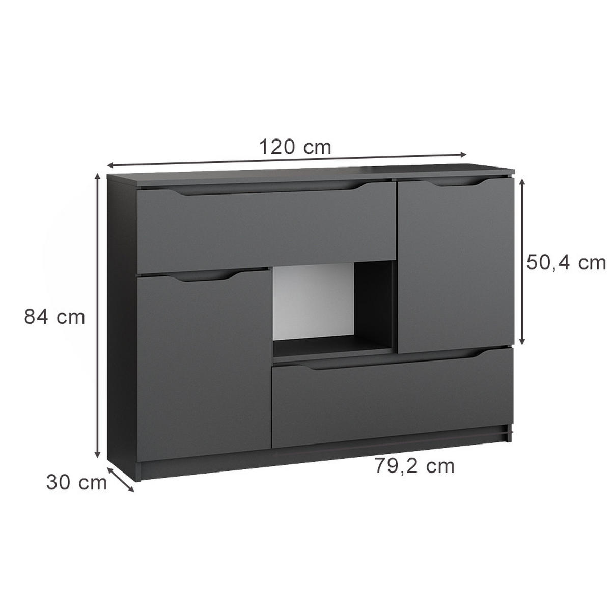 KOMMODE Ruben Anthrazit 120 x 84 cm - Anthrazit, Holzwerkstoff (120/84/30cm) - Vicco